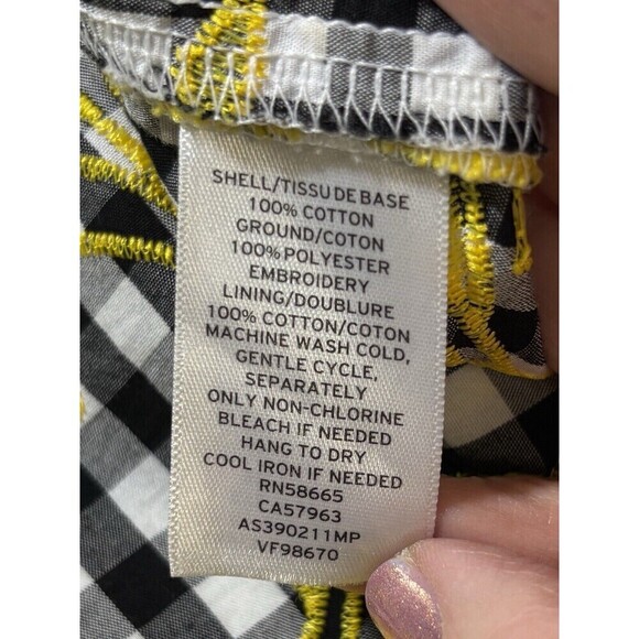 1901 Nordstrom Sundress Dress Black White Gingham Yellow Embroidered 8 Petite - Picture 9 of 12